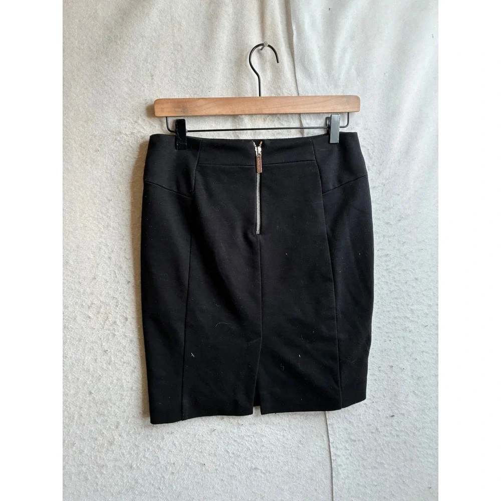 Michael Kors Black Stretch Pencil Skirt Silver Zip Accents Size 6